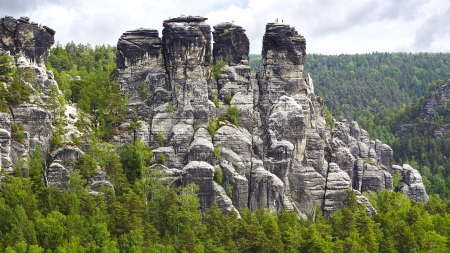 Massif Bastei in the middle of the Saxon Switzerlandの写真素材