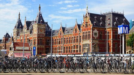 Bicycles parked in front of the Central station.のeditorial素材