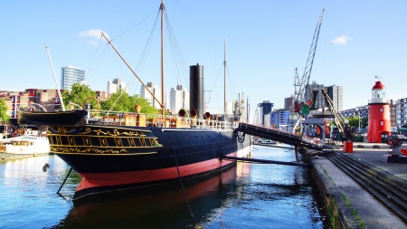 View of the old port in Rotterdam  Netherlandsの写真素材