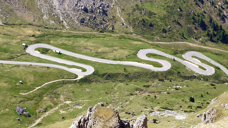 Picturesque Dolomites  landscape with mountain road  Italy