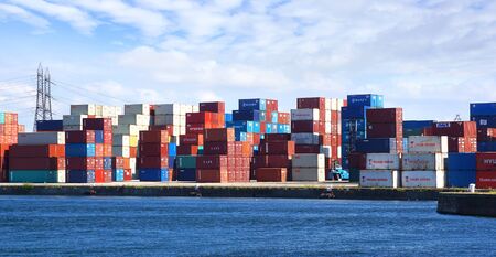 Freight containers in the Le Havre port. Franceのeditorial素材