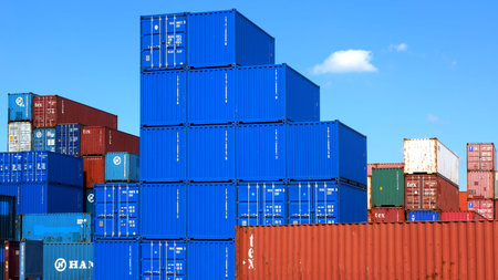 Freight containers in the Le Havre port. France