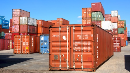 Freight containers in the Le Havre port. Franceのeditorial素材