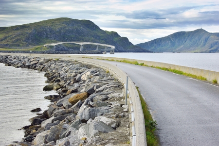 Picturesque nature sea landscape with bridge. Norwayの写真素材