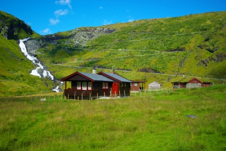 Picturesque nature landscape with hut. Norwayのeditorial素材