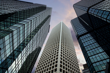 Office buildings at night in Hong Kongの写真素材