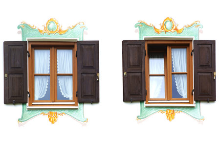 The ancient unique window with fresco  Oberammergau, Germany