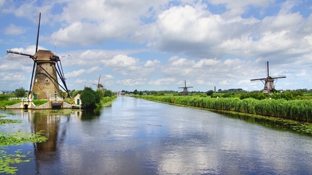 Picturesque rural landscape with the windmills. Netherlandsの写真素材
