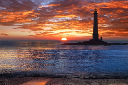 Picturesque nature landscape with Lighthouse. Brittany, France.の写真素材
