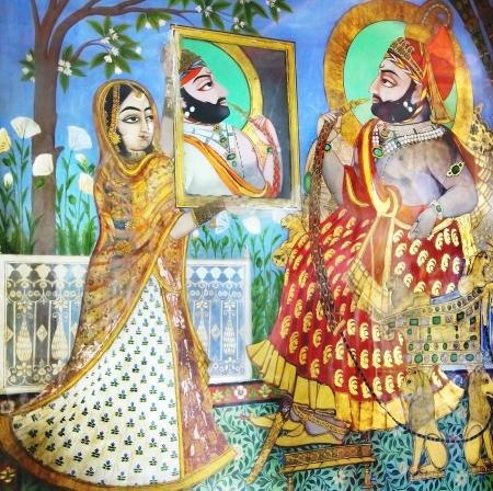 Fragment of decoration of the Palace. Udaipur, Indiaの写真素材