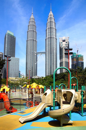 KUALA LUMPUR, MALAYSIA - FEBRUARY 01, 2014  Park at Petronas towers  A green and quiet oasis in the...