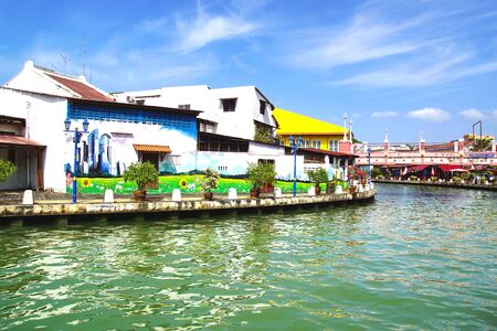 Street art on buildings along the Melaka river.のeditorial素材