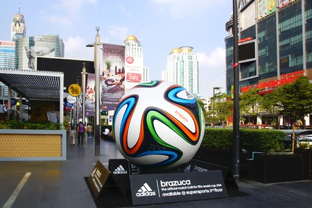 The Adidas Brazuca ball at Rama I road. Bangkok, Thailandのeditorial素材