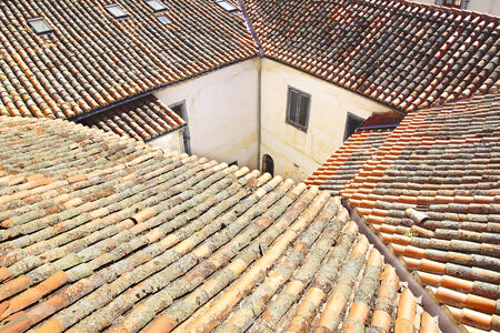 Vintage house with tile roof in Avila, Spainの写真素材