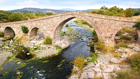 Ruins of ancient bridge in Assos in Turkey.の写真素材