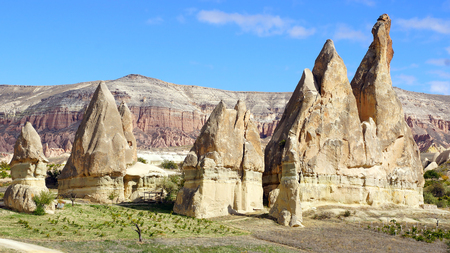 Picturesque landscape with Fairy chimneys, Cappadocia in Turkey.の写真素材