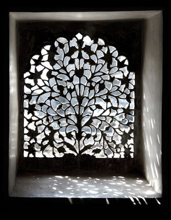 Sandstone lattice of the tomb in Mandu, Indiaの写真素材