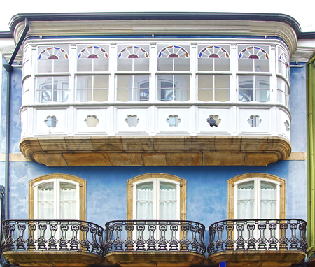 The unique balcony in Ribadeo, Galicia, Spainの写真素材