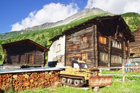 The beautiful landscape with chalet in Tasch. Switzerlandのeditorial素材