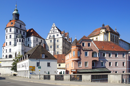 NEUBURG, GERMANY - JULY 01, 2015: Residenzschloss or Neuburg Castle in ancient historic medieval old town. Neuburg Castle, which was built 1530-45 under Otto Henry.のeditorial素材