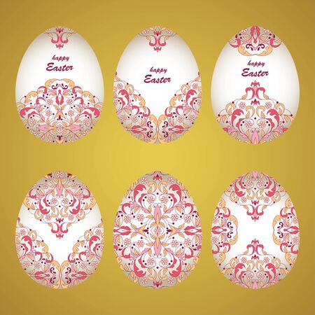 Set  Easter egg  pattern ornament. Floral ornamental eggs for your Easter design. Pattern for line art template.のイラスト素材