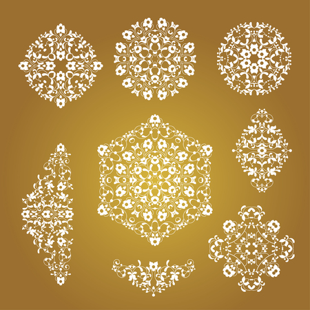 Vector decorative frame.Set Elegant element for design template, place for text.Floral border. Lace decor for birthday and greeting card, wedding invitation.のイラスト素材
