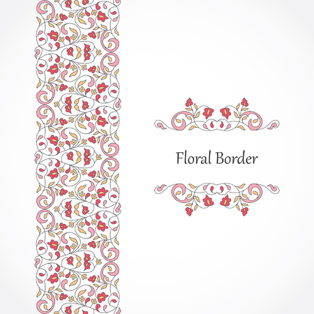 Vector seamless border.Ornate  element for design. Place for text. Ornament for invitations, birthday, greeting cards. Floral border.のイラスト素材