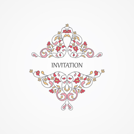 Vector decorative frame. Elegant element for design template, place for text.Floral border. Lace decor for birthday and greeting card, wedding invitation.のイラスト素材