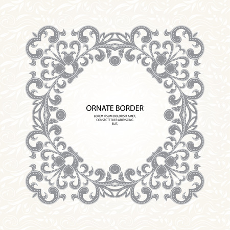 Decorative borders and seamless classic pattern. Graphic design page. Wedding invitation. Template for greeting cards, invitations, menus, labels. Graphic design page.のイラスト素材