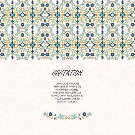Floral  border and classic seamless pattern. Template for greeting cards, invitations, menus, labels. Vector decorative frame. Elegant element for design template, place for text.のイラスト素材