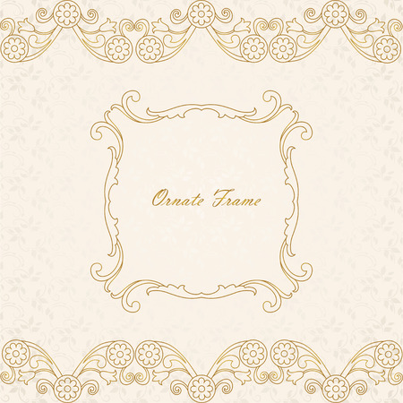 Vector decorative frame. Elegant element for design template, place for text.Floral border. Lace decor for birthday and greeting card, wedding invitation.のイラスト素材