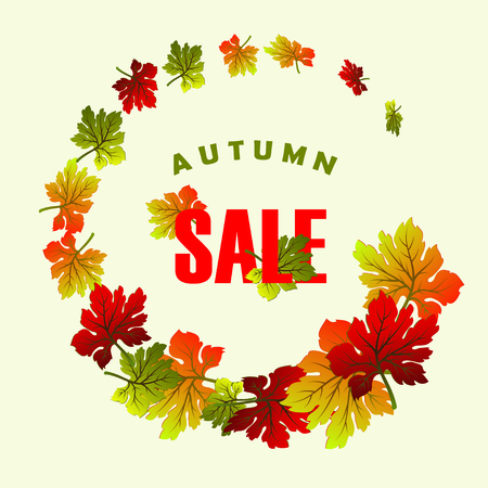 Vector decorative autumn  card design.Autumn typographic. Fall leaf.Autumn sale.のイラスト素材