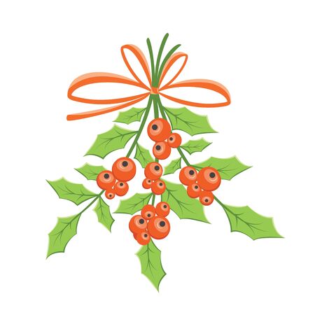 with leaves and berries on white background. Vector illustration.のイラスト素材