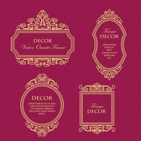 Vector set frames  for design template.  Golden floral borders. Ornate decor 
 for save the date, birthday, greeting card, wedding invitation, leaflet, poster, certificate, thank you message.のイラスト素材