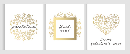 Valentine s day greeting cards. Set ornate element design templat. Invitation card.のイラスト素材