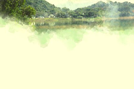Abstract Mountain on watercolor background, Watercolor painting,の写真素材