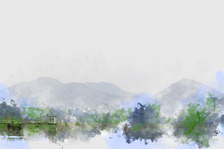 Abstract Mountain on watercolor background, Watercolor painting,の写真素材