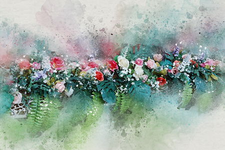 Abstract Flower on watercolor background, digital watercolor paintingの写真素材