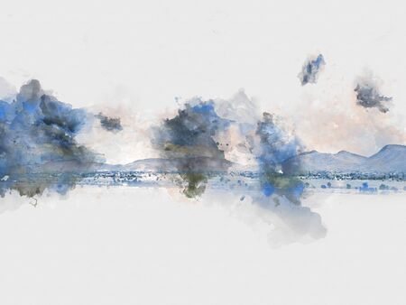 Abstract branch tree on watercolor background, Watercolor painting,の写真素材