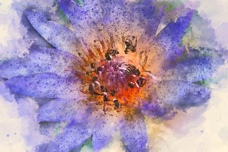 Abstract Lotus on water, Lotus on watercolor background, Watercolor paintingの写真素材