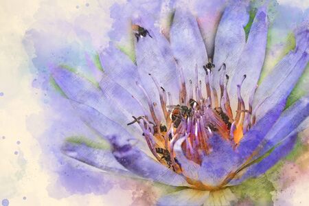 Abstract Lotus on water, Lotus on watercolor background, Watercolor paintingの写真素材