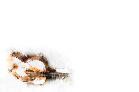 Playing Guitarist in the foreground. Close up, Watercolor paintの写真素材