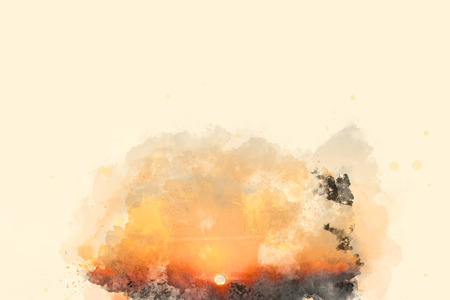 Abstract Sunlight, Sunset at evening on watercolor backgroundの写真素材