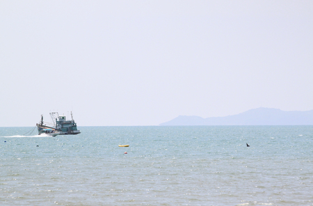 Long boat fishing in sea, Fishing boat backgroundの写真素材