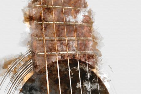 Abstract Guitarist in the foreground. Close up, Watercolor paintの写真素材
