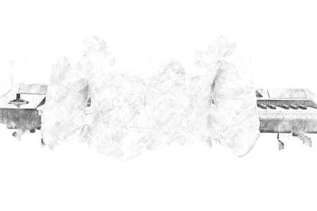 Woman playing piano keyboard on watercolor backgroundの写真素材