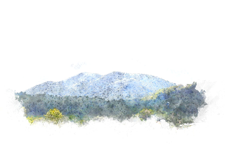 Abstract mountain landscape on watercolor background, digital watercolor paintingの写真素材