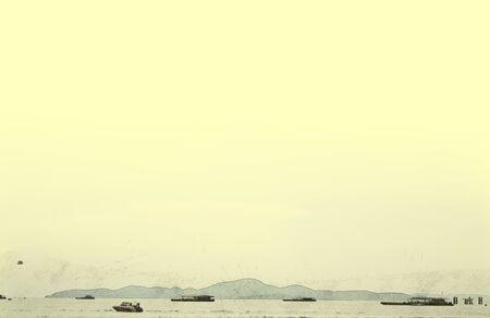 Speed boat on watercolor paining backgroundの写真素材