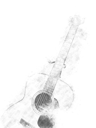 Abstract Guitar in the foreground. Close up, Watercolor paintの写真素材