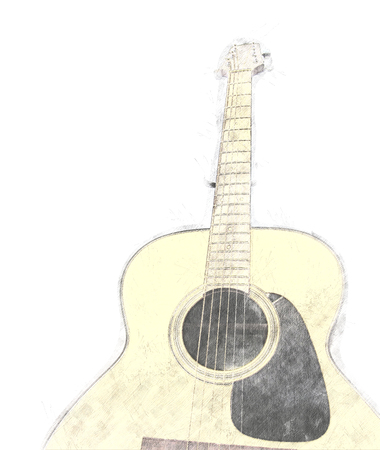 Abstract Guitar in the foreground. Close up, Watercolor paintの写真素材
